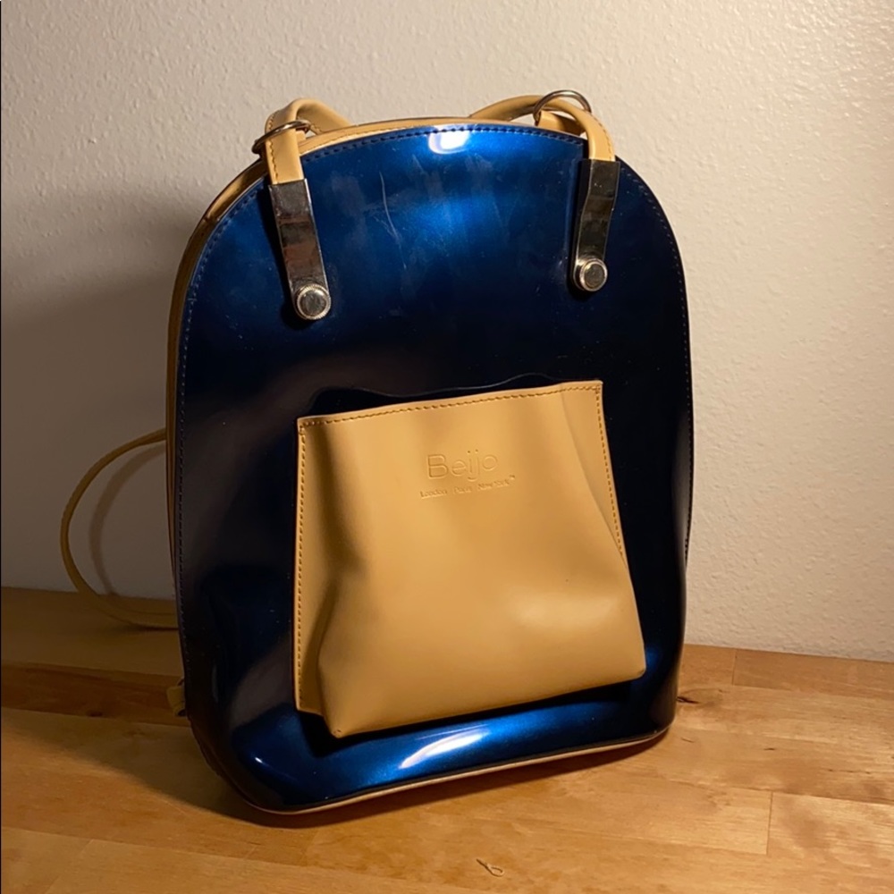 Beijo Backpack Purse Blue & Tan